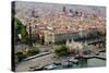 Aerial view of La Rambla near the waterfront with Columbus statue in Barcelona, Spain-null-Stretched Canvas