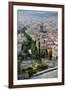 Aerial view of La Rambla near the waterfront with Columbus statue in Barcelona, Spain-null-Framed Photographic Print