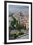 Aerial view of La Rambla near the waterfront with Columbus statue in Barcelona, Spain-null-Framed Photographic Print