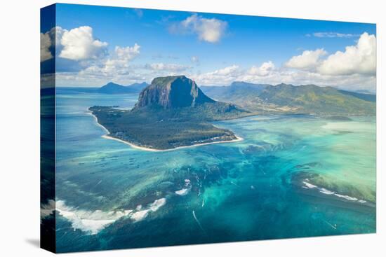 Aerial view of Le Morne Brabant and the Underwater Waterfall optical illusion, Mauritius-Roberto Moiola-Stretched Canvas