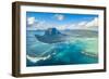 Aerial view of Le Morne Brabant and the Underwater Waterfall optical illusion, Mauritius-Roberto Moiola-Framed Photographic Print