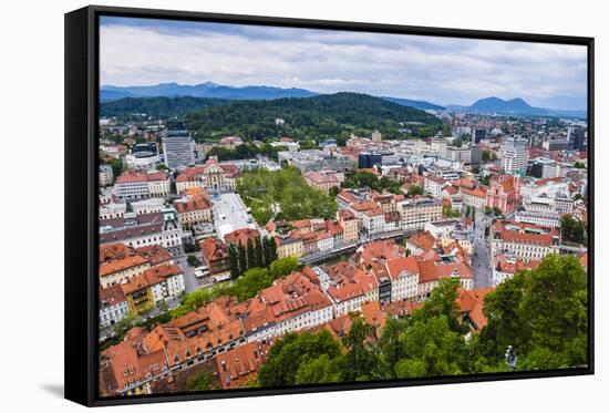 Aerial View of Ljubljana City, Seen from Ljubljana Castle, Slovenia, Europe-Matthew Williams-Ellis-Framed Stretched Canvas