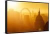 Aerial view of London skyline at sunset, including London Eye and St. Paul's Cathedral, London-Ed Hasler-Framed Stretched Canvas