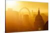 Aerial view of London skyline at sunset, including London Eye and St. Paul's Cathedral, London-Ed Hasler-Stretched Canvas
