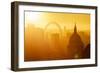 Aerial view of London skyline at sunset, including London Eye and St. Paul's Cathedral, London-Ed Hasler-Framed Photographic Print