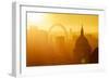 Aerial view of London skyline at sunset, including London Eye and St. Paul's Cathedral, London-Ed Hasler-Framed Photographic Print