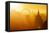 Aerial view of London skyline at sunset, including London Eye and St. Paul's Cathedral, London-Ed Hasler-Framed Stretched Canvas