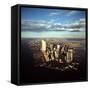 Aerial View of Lower Manhattan Skyline with Nearly Completed World Trade Center Towers-Henry Groskinsky-Framed Stretched Canvas