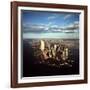 Aerial View of Lower Manhattan Skyline with Nearly Completed World Trade Center Towers-Henry Groskinsky-Framed Photographic Print