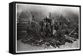 Aerial View of Manhattan, New York City, USA, from a Zeppelin, 1928-null-Framed Stretched Canvas