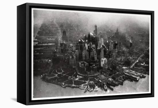 Aerial View of Manhattan, New York City, USA, from a Zeppelin, 1928-null-Framed Stretched Canvas