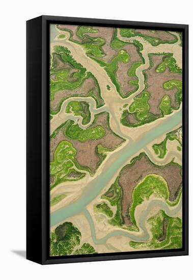 Aerial View of Marshes at Low Tide, Bahía De Cádiz Natural Park, Cádiz, Andalusia, Spain-López-Framed Stretched Canvas