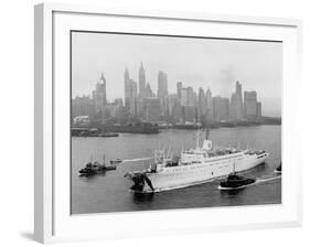 Aerial View of MS Stockholm Entering Harbor After Crash with SS Andrea Doria Against Skyline-Howard Sochurek-Framed Photographic Print