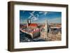 Aerial View of Munchen: Marienplatz, New Town Hall and Frauenkirche-sborisov-Framed Photographic Print