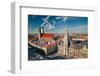 Aerial View of Munchen: Marienplatz, New Town Hall and Frauenkirche-sborisov-Framed Photographic Print