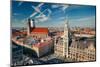 Aerial View of Munchen: Marienplatz, New Town Hall and Frauenkirche-sborisov-Mounted Photographic Print