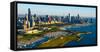 Aerial view of Museum Campus and skyline, Chicago, Cook County, Illinois, USA-null-Framed Stretched Canvas