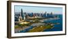 Aerial view of Museum Campus and skyline, Chicago, Cook County, Illinois, USA-null-Framed Photographic Print