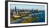 Aerial view of Museum Campus and skyline, Chicago, Cook County, Illinois, USA-null-Framed Photographic Print