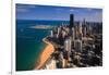 Aerial view of Oak Street Beach and Gold Coast skyline, Chicago, Cook County, Illinois, USA-null-Framed Photographic Print