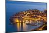 Aerial view of Old Port and Dubrovnik Old Town at night, UNESCO World Heritage Site, Dubrovnik, Dal-Neale Clark-Mounted Photographic Print