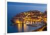 Aerial view of Old Port and Dubrovnik Old Town at night, UNESCO World Heritage Site, Dubrovnik, Dal-Neale Clark-Framed Photographic Print