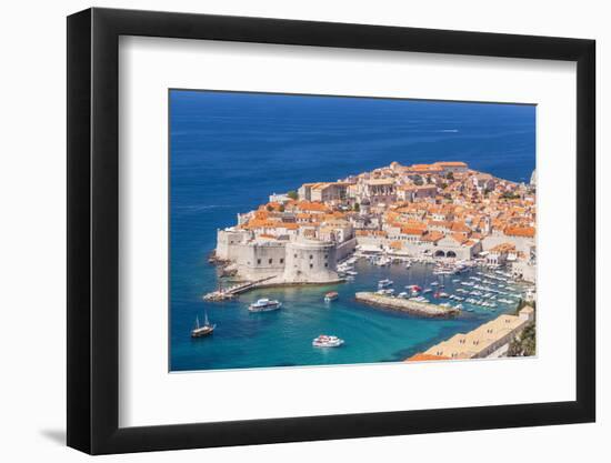 Aerial view of Old Port and Dubrovnik Old town, UNESCO World Heritage Site, Dubrovnik, Dalmatian Co-Neale Clark-Framed Photographic Print