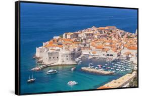 Aerial view of Old Port and Dubrovnik Old town, UNESCO World Heritage Site, Dubrovnik, Dalmatian Co-Neale Clark-Framed Stretched Canvas