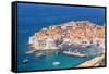 Aerial view of Old Port and Dubrovnik Old town, UNESCO World Heritage Site, Dubrovnik, Dalmatian Co-Neale Clark-Framed Stretched Canvas