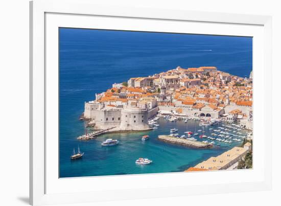 Aerial view of Old Port and Dubrovnik Old town, UNESCO World Heritage Site, Dubrovnik, Dalmatian Co-Neale Clark-Framed Photographic Print