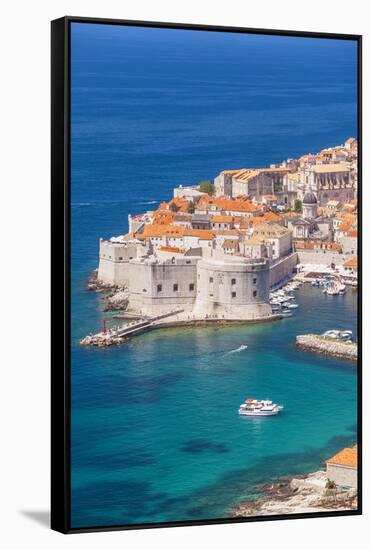 Aerial view of Old Port and Dubrovnik Old Town, UNESCO World Heritage Site, Dubrovnik, Dalmatian Co-Neale Clark-Framed Stretched Canvas