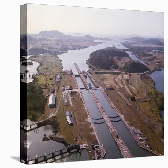 Aerial View of Panama Canal's Miraflores Locks-null-Stretched Canvas