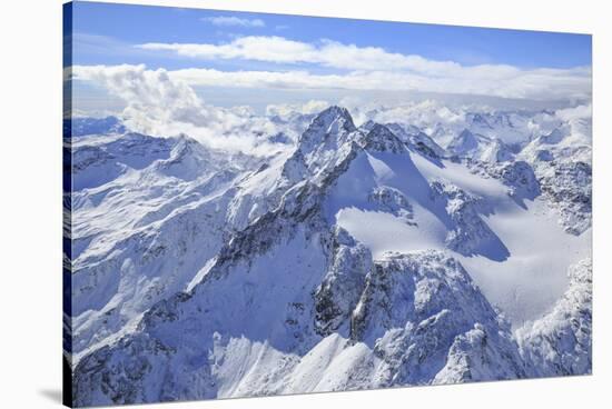 Aerial View of Peak Ferra and Peaks Piani Covered with Snow, Spluga Valley, Chiavenna-Roberto Moiola-Stretched Canvas