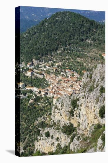 Aerial View of Peille, Provence, France-John Miller-Stretched Canvas