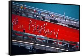 Aerial view of people running in Chicago Marathon, Chicago, Cook County, Illinois, USA-null-Framed Stretched Canvas