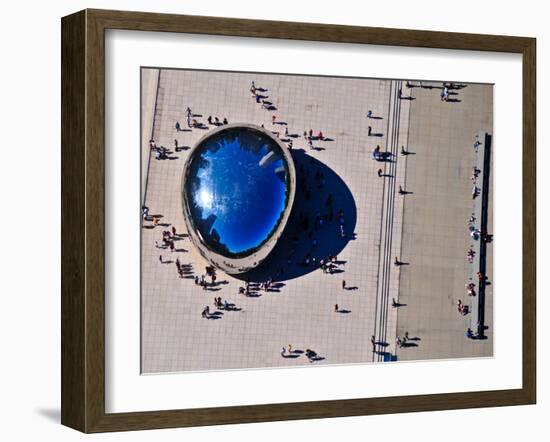 Aerial view of people standing by Cloud Gate at Millennium Park, Chicago, Cook County, Illinois...-null-Framed Photographic Print