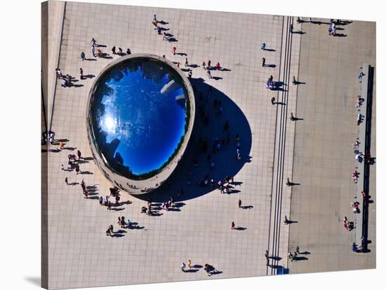 Aerial view of people standing by Cloud Gate at Millennium Park, Chicago, Cook County, Illinois...-null-Stretched Canvas