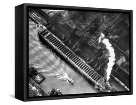 Aerial View of Pittsburgh Steamship Co. Ship Carrying Ore to Us Steel Plant-Margaret Bourke-White-Framed Stretched Canvas