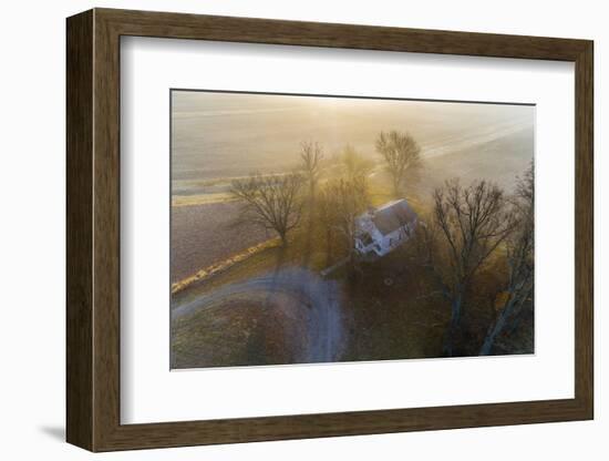 Aerial view of Pleasant Grove Methodist Church in foggy day, Marion Co., Illinois, USA-Panoramic Images-Framed Photographic Print