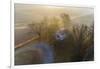 Aerial view of Pleasant Grove Methodist Church in foggy day, Marion Co., Illinois, USA-Panoramic Images-Framed Photographic Print