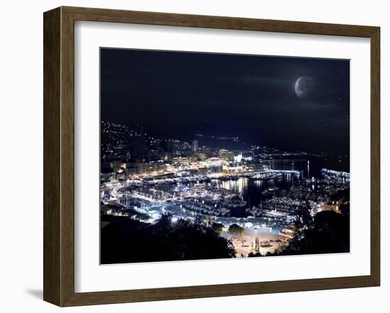 Aerial View of Port Hercules in Monaco at Night-null-Framed Photographic Print