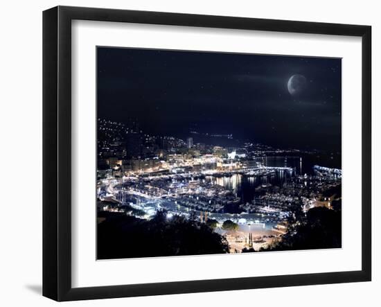 Aerial View of Port Hercules in Monaco at Night-null-Framed Photographic Print