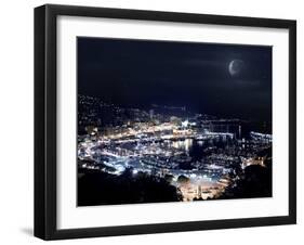 Aerial View of Port Hercules in Monaco at Night-null-Framed Photographic Print