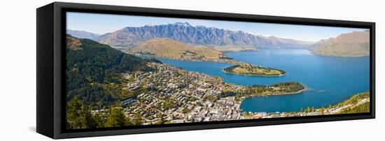 Aerial View of Queenstown, Lake Wakatipu and Remarkable Mountains, Otago Region, New Zealand-Matthew Williams-Ellis-Framed Stretched Canvas