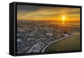 Aerial View of Reykjavik in the Winter at Sunset, Iceland-Ragnar Th Sigurdsson-Framed Stretched Canvas