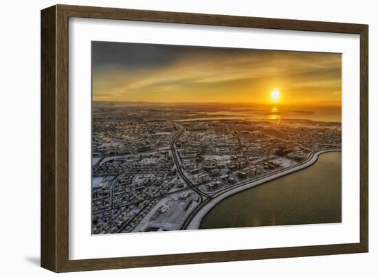 Aerial View of Reykjavik in the Winter at Sunset, Iceland-Ragnar Th Sigurdsson-Framed Photographic Print