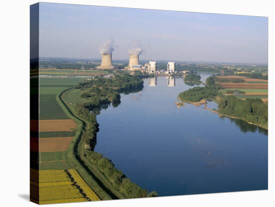 Aerial View of River and Countryside Near the Nuclear Power Station of Saint Laurent-Des-Eaux-Bruno Barbier-Stretched Canvas