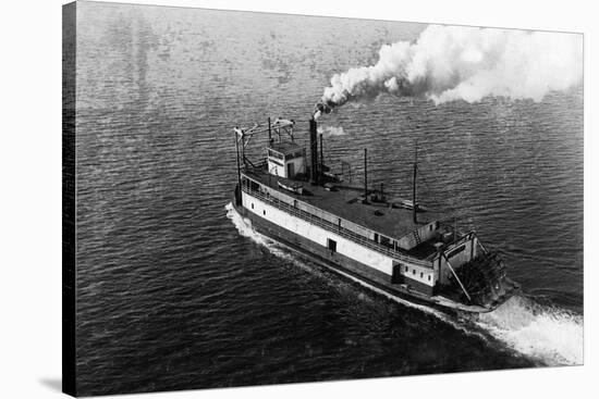 Aerial View of River Boat Skagit Bell Departing Dock - Seattle, WA-Lantern Press-Stretched Canvas