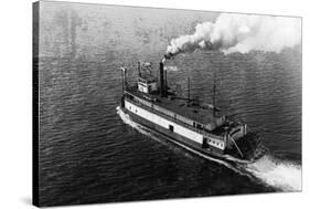 Aerial View of River Boat Skagit Bell Departing Dock - Seattle, WA-Lantern Press-Stretched Canvas