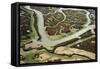 Aerial View of River in Marshes at Low Tide Exposing Seaweed, Bahía De Cádiz Np, Andalusia, Spain-López-Framed Stretched Canvas